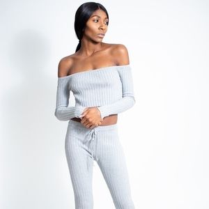 GISELLE GREY 2 PIECE CROP TOP SET